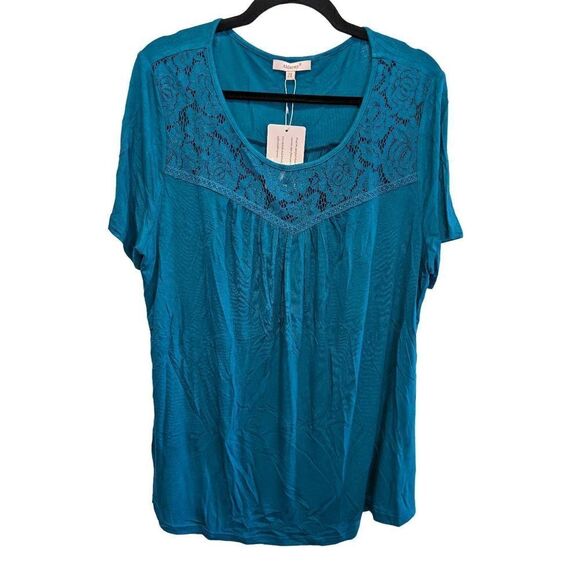 NWT Alharay Short Sleeve T-Shirt Flowy Top Lace Flowy Tunic Blouse Lace Trim Wom - Picture 1 of 7